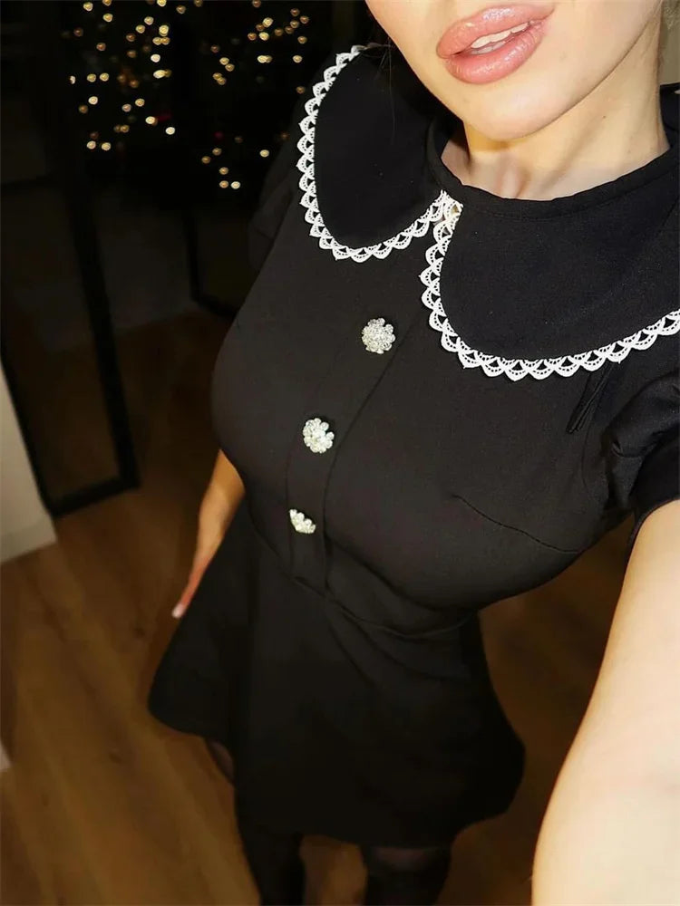 Autumn Glitter Mini Dress Patchwork Short Sleeve Lace-up Lace Party Dress ’s Bandage Dress New