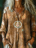 Women's Hippie Art Print Casual Cotton And Linen Shirt