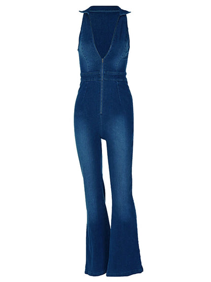 Y2k Denim Jumpsuit New V-neck Sleeveless Slim Bodycon Jumpsuits Overalls One Piece Outfits Jeans