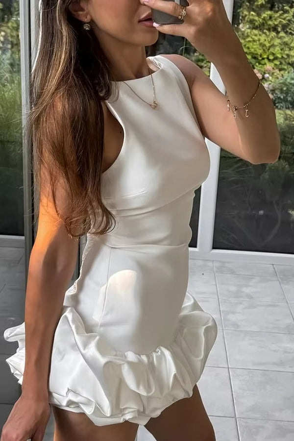 Born to Party Satin Patchwork Cloud Shape Wide Neck Mini Dress