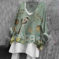 Women's Vintage Birds And Floral Pattern Casual Shirt elevenforest