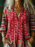 Women's Vintage Floral Tattoo Pattern Art Print Casual Cotton Linen Sh