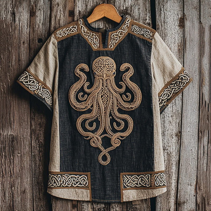 Viking Cthulhu Celtic Knot Ropet Contrast Color T-shirt elevenforest