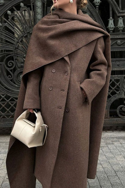 Scarf Collar Longline Woolen Overcoat