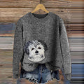 Comstylish Women's Dog Embroidery Art Cozy Sweater