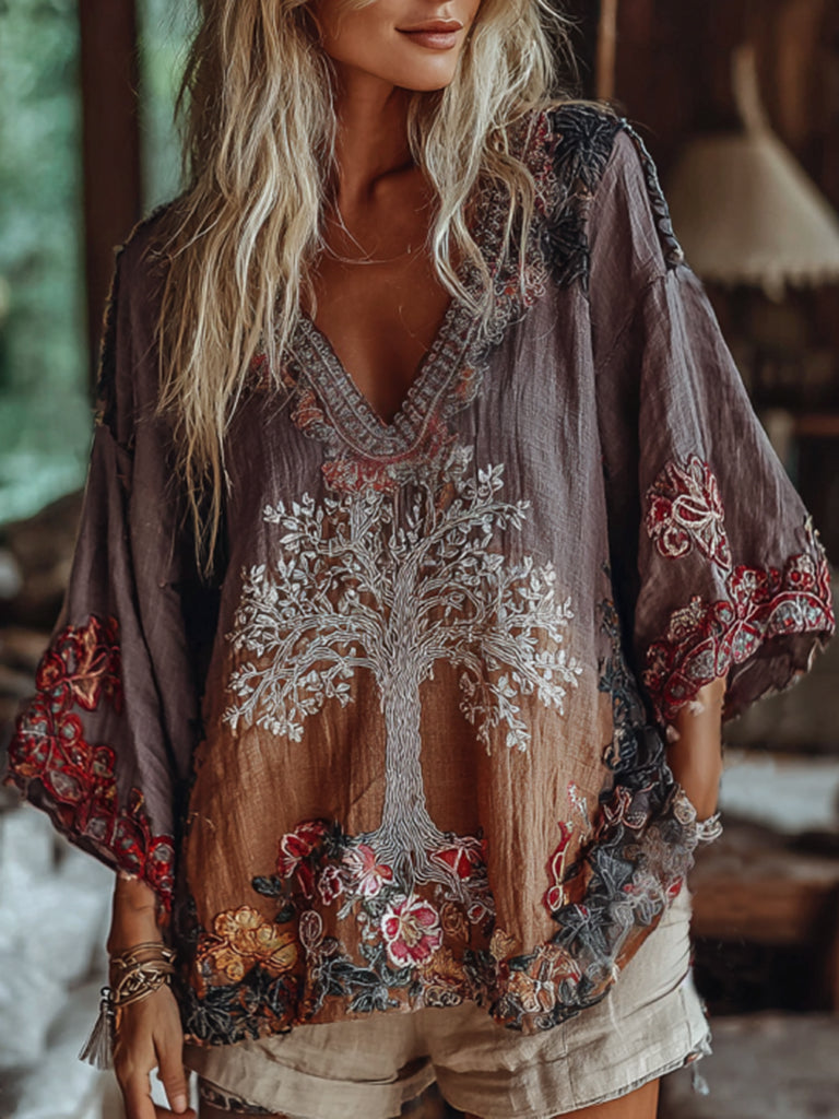 Women's Vintage Tribal Tree Of Life In Art Casual Shirt elevenforest