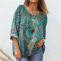 Women's Retro Ethnic Floral Print Casual Cotton And Linen Shirt elevenforest