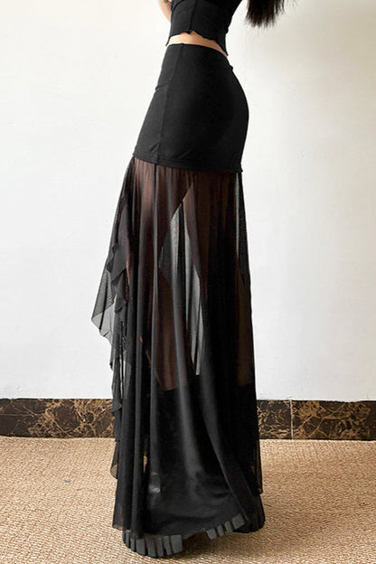 Mesh High-waisted Midi Skirt
