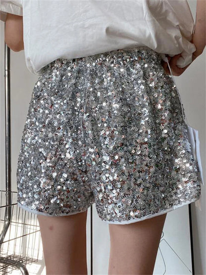 Sequin High Waist Patchwork Shorts for Summer Glitter Baggy Slim High Street Outfit Shorts Tracksuit