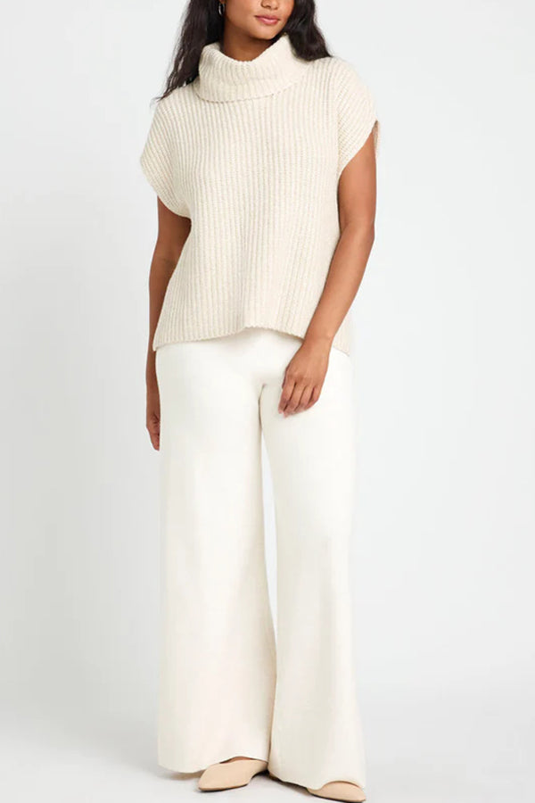Comfortable and Luxe Knit Turtleneck Cap Sleeves Lightweight Sweater