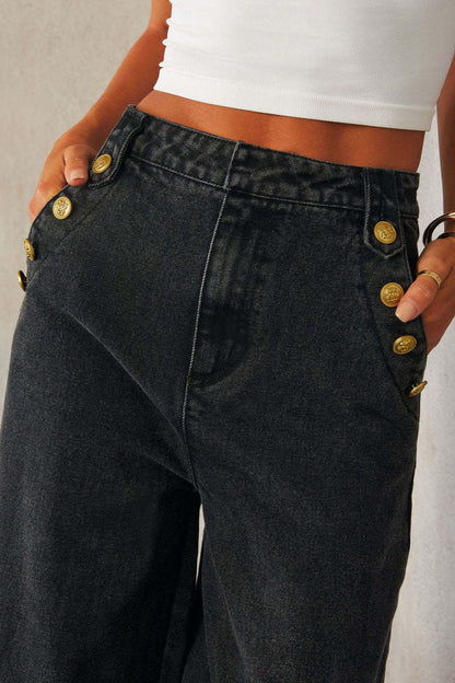 Denim Vest Wide Leg Crop Top Two Piece Pants Set