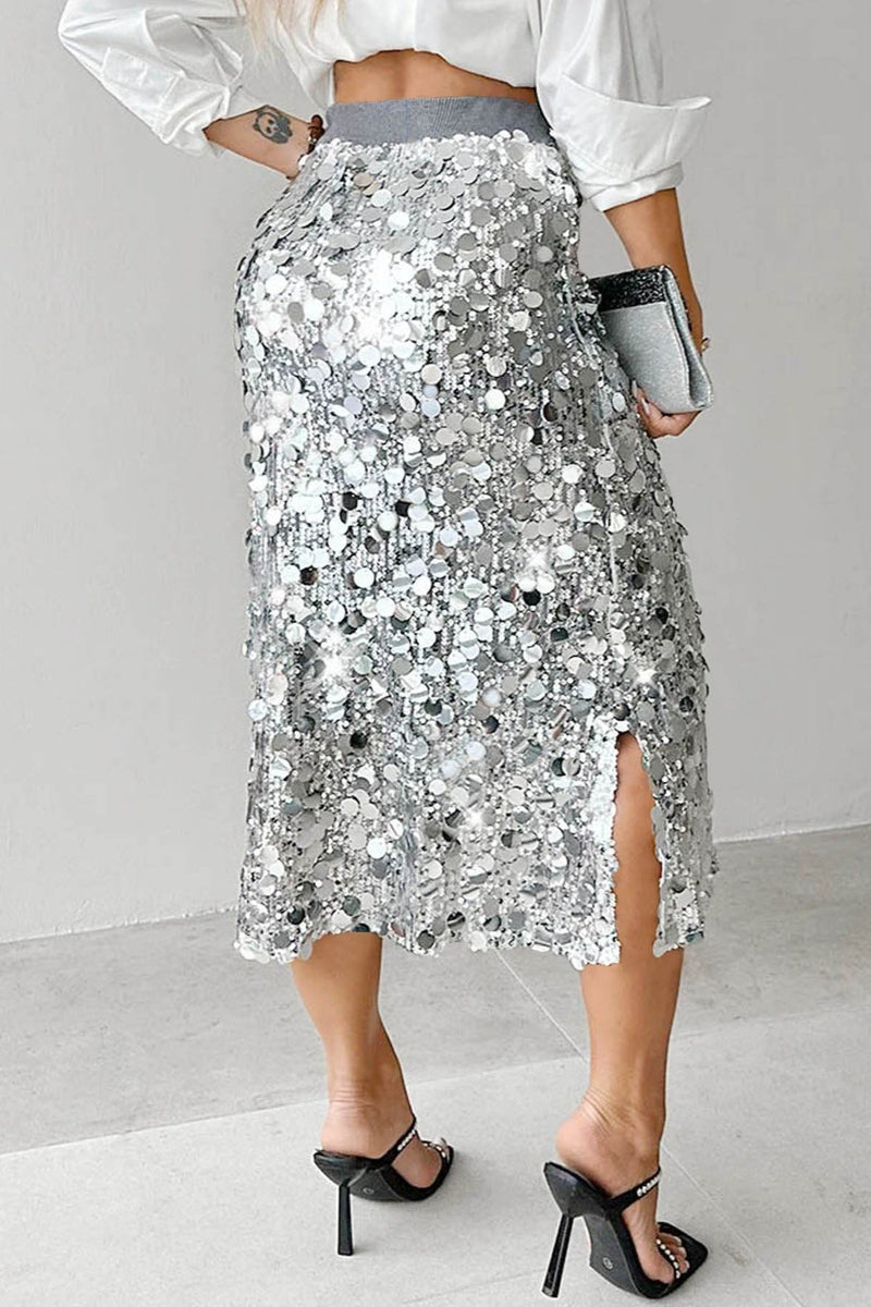 Sequin High Waist Midi Skirt