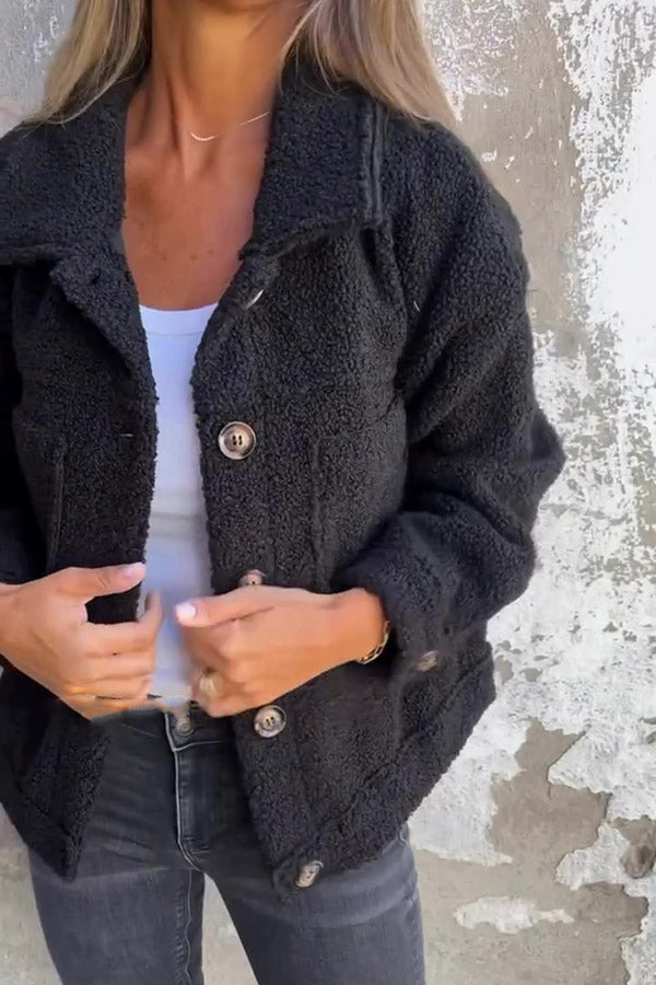 Lapel Single-breasted Pocket Polar Fleece Coat