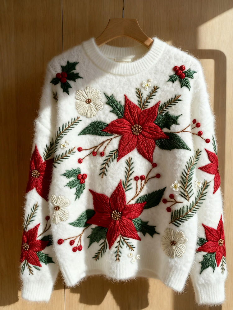 Comstylish Women's Christmas Art Print Casual Sweater