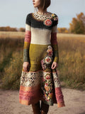 Comstylish Boho Floral Crochet Colorblock Maxi Sweater Dress