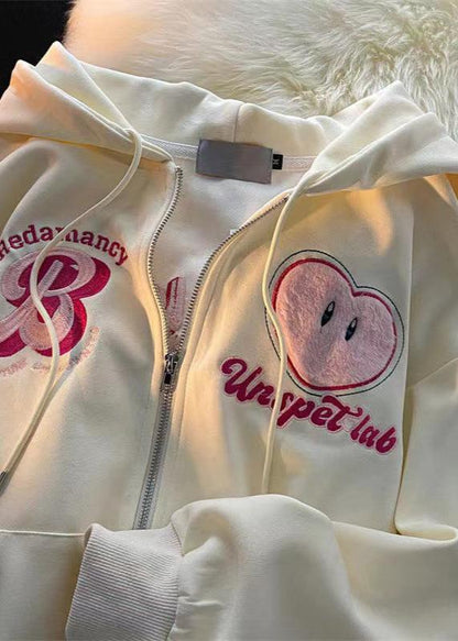 Zipper Hooded Embroidered Cardigan Jacket - Spring/autumn Style