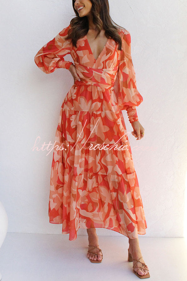 Olena Abstract Balloon Sleeves Maxi Dress (the Back Is Stretchy)
