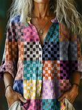 Women's Vintage Bohemian Pattern Art Print Casual Cotton Linen Shirt