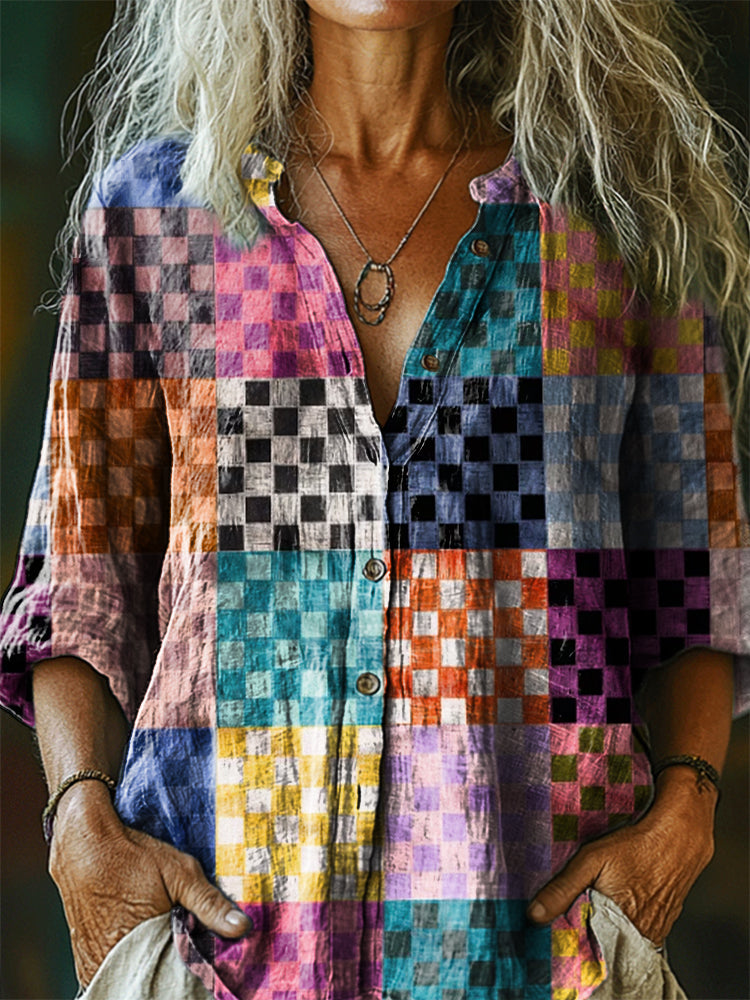 Women's Vintage Bohemian Pattern Art Print Casual Cotton Linen Shirt