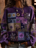 Vintage Floral Pattern Crew Neck Cozy Knitted Sweater