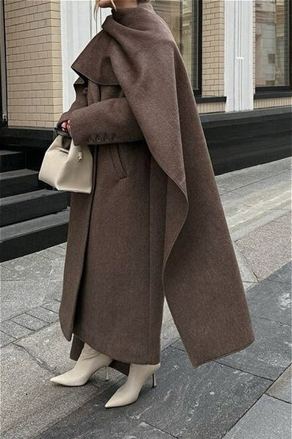 Scarf Collar Longline Woolen Overcoat