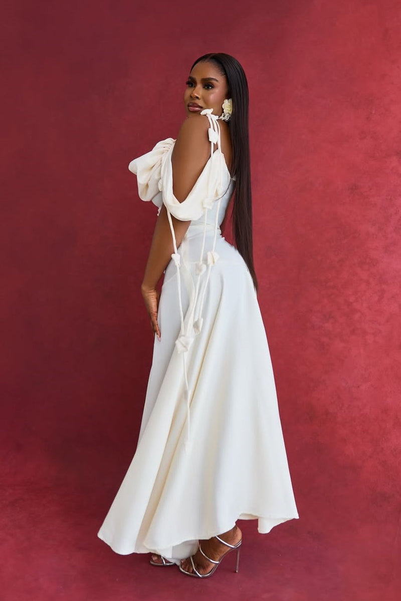 Asymmetrical Shoulder Cowl Neck Cami Maxi Dress
