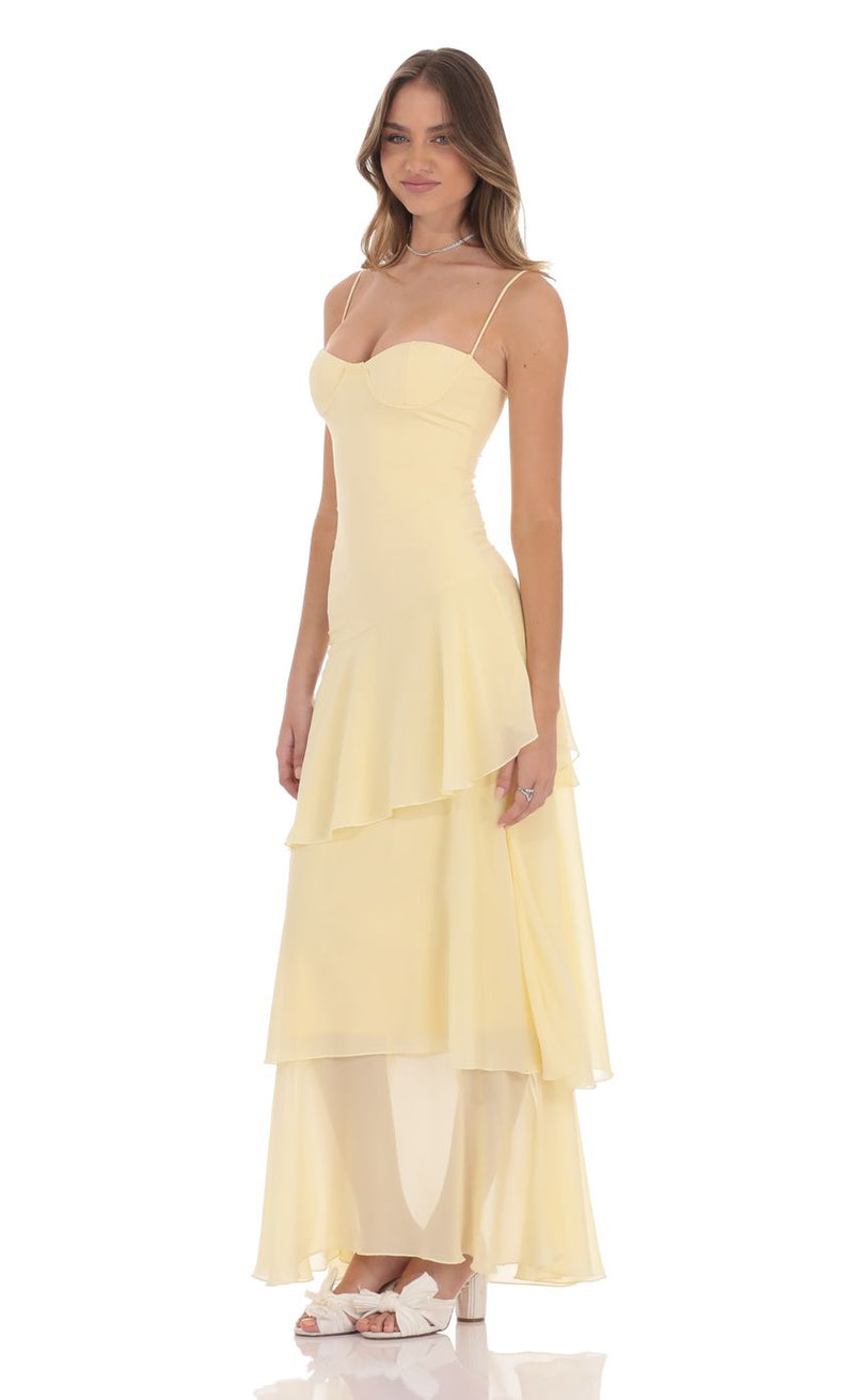 Marenna — Pastel Yellow Layered Maxi Dress With Strapless Bodice