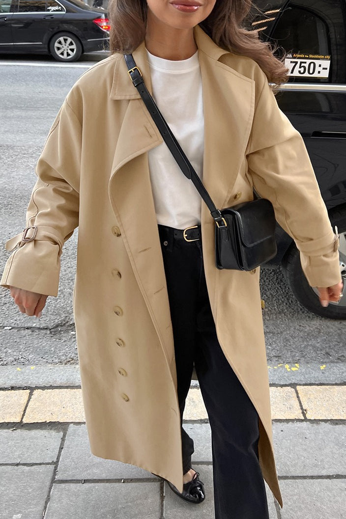 Khaki Longline Double Breasted Overcoat