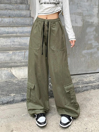 Drawstring Baggy Cargo Pants With Big Pockets