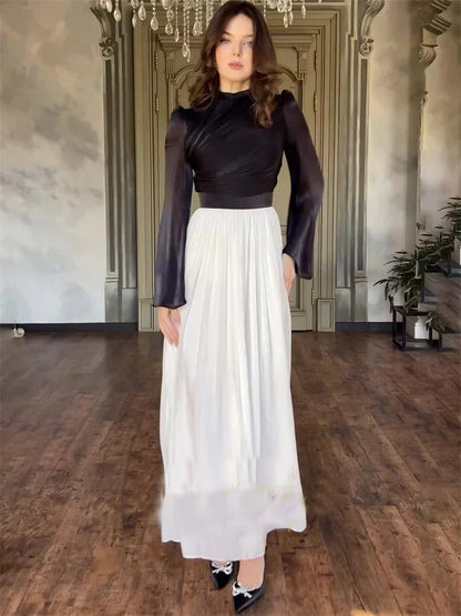 Pleated Dress Mesh Patchwork Bandage Tiered Slim High Street See-through Contrast Autumn New Maxi Dress