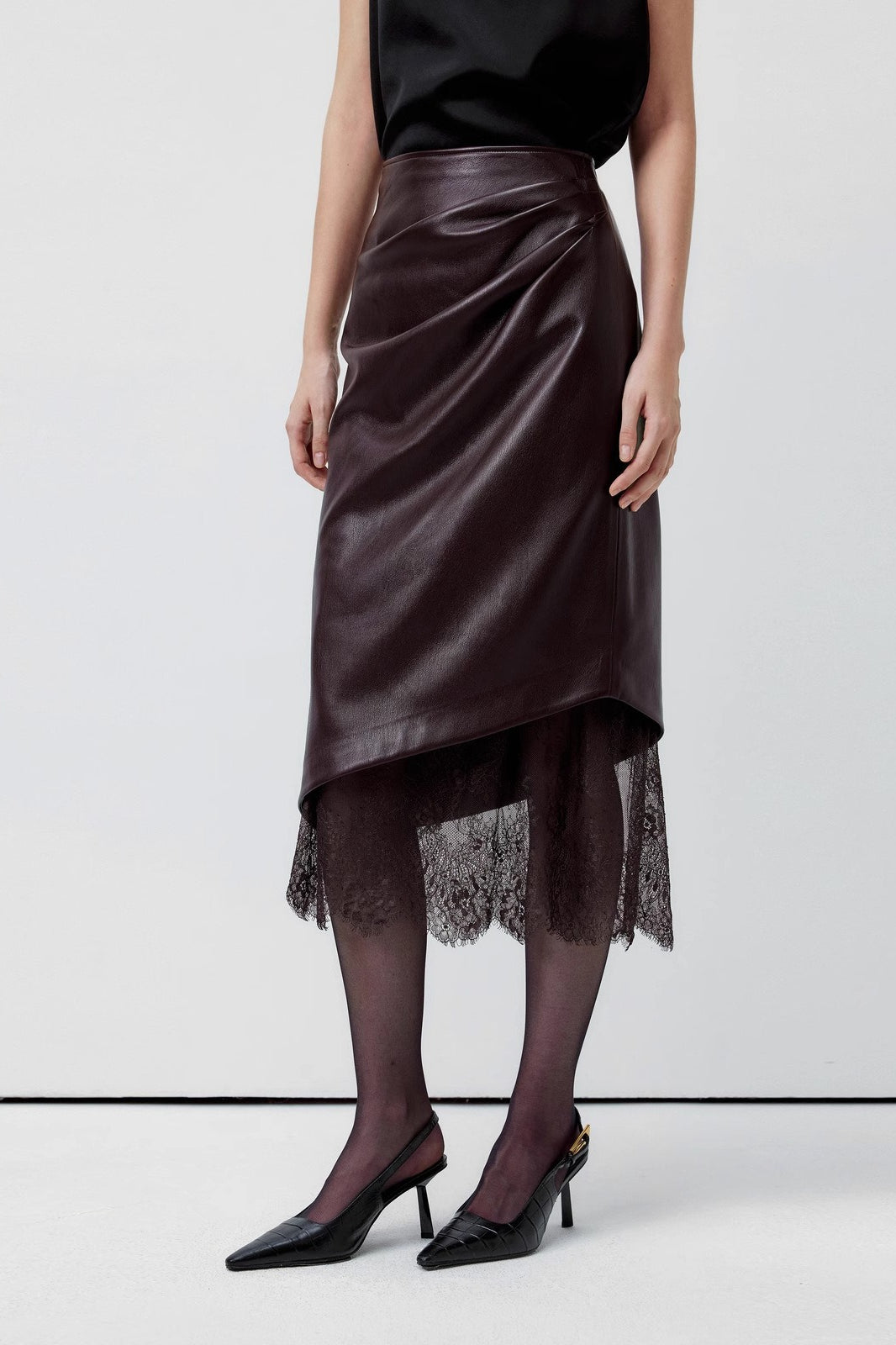 Lace Trim Leather Skirt