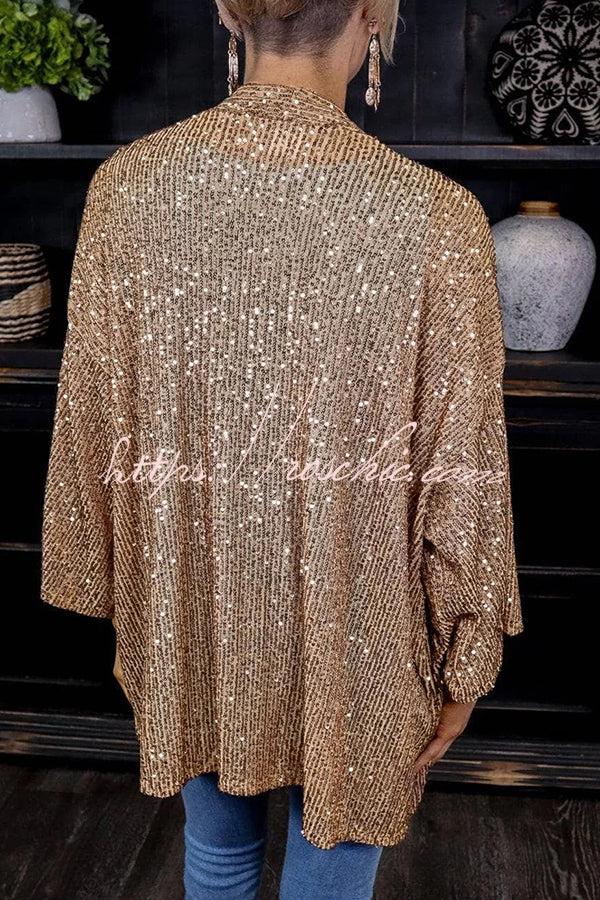 Sequined Color Long Sleeve Coat