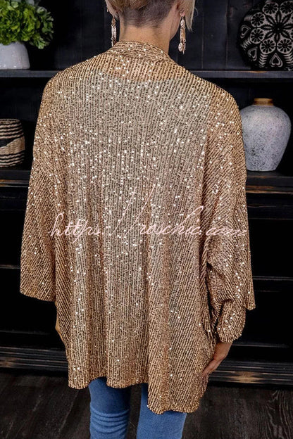 Sequined Color Long Sleeve Coat