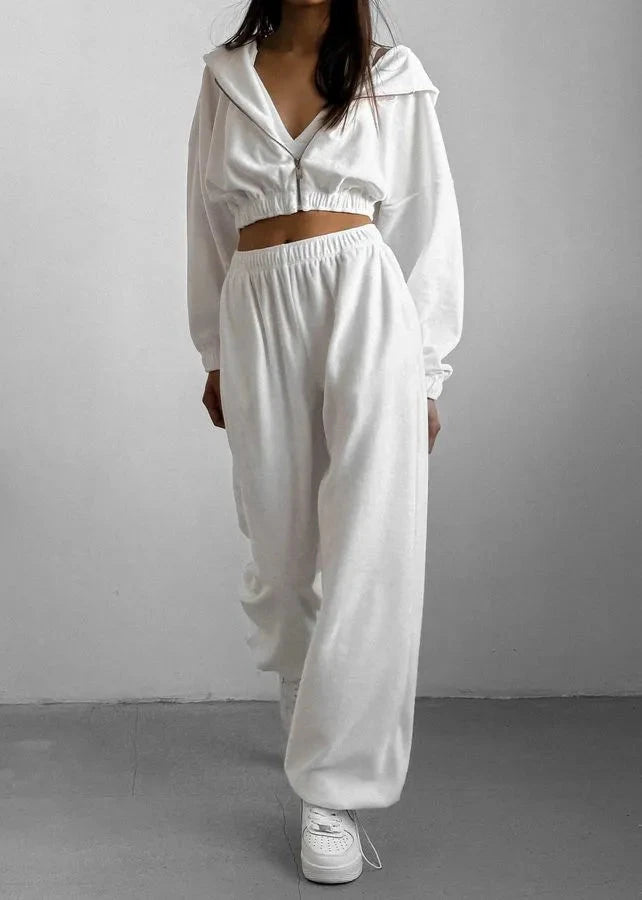Relaxed Radiance - Zip-up Hoodie Two-piece Set