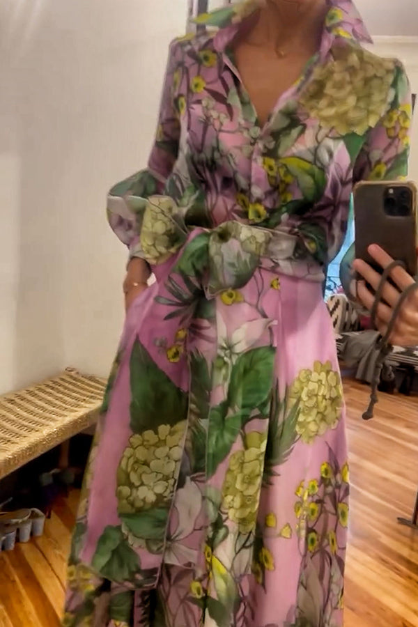 Seeds of Happiness Tulle Print Elastic Waist Belt Pocketed Maxi Skirt