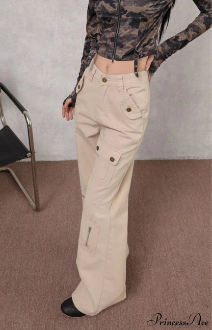 Denim Multi-pocket High Waist Flared Cargo Pants