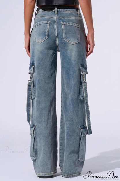 Denim Multi-pocket Wide-leg Cargo Pants