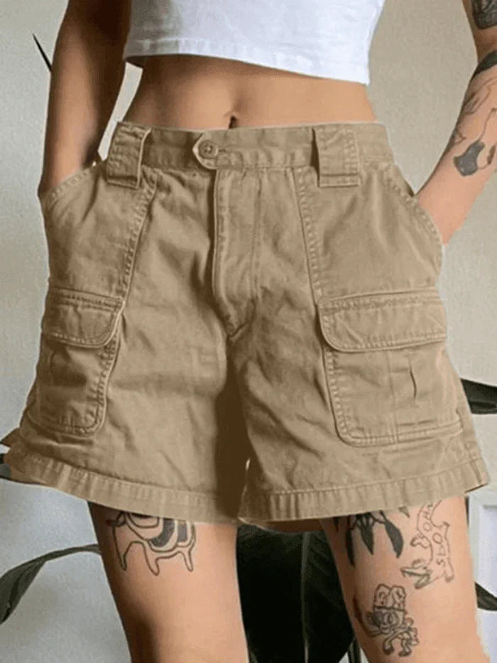 Color Denim Straight Leg Cargo Shorts