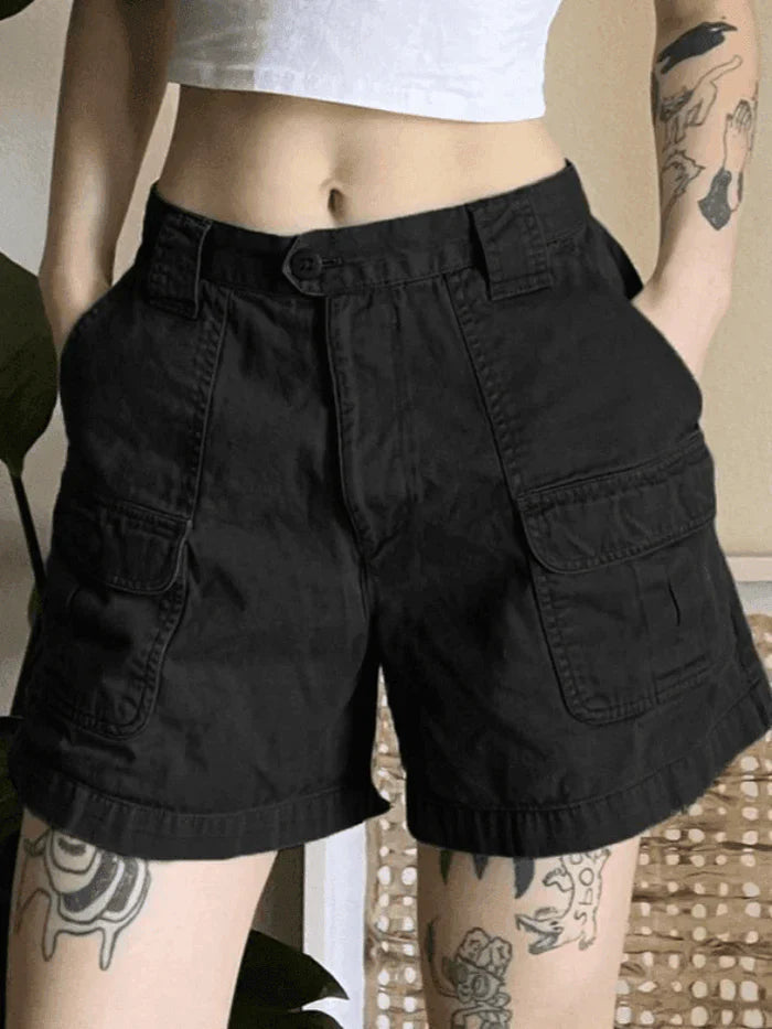 Color Denim Straight Leg Cargo Shorts