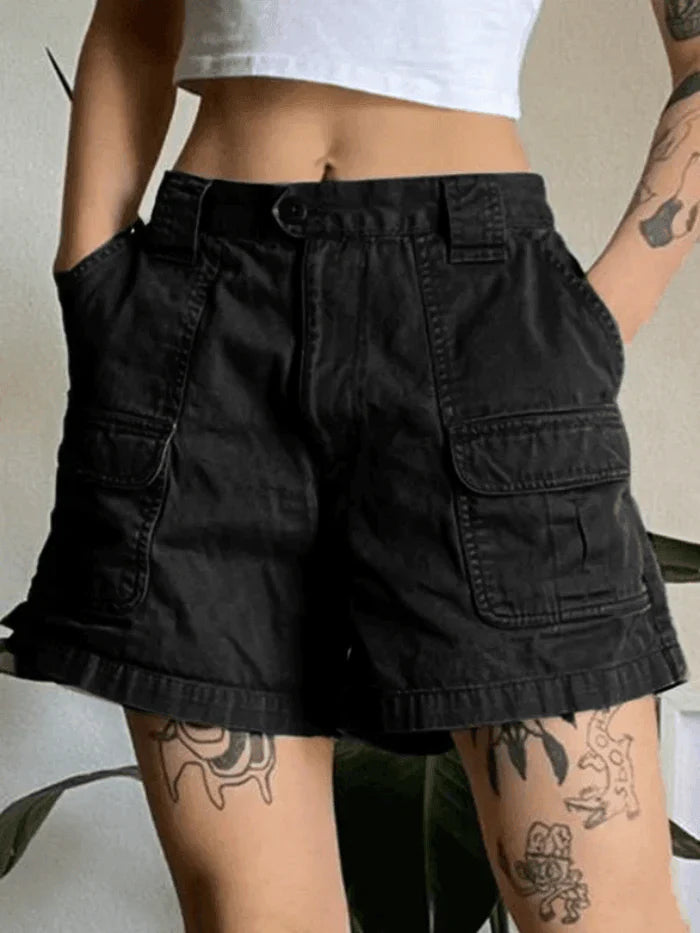 Color Denim Straight Leg Cargo Shorts