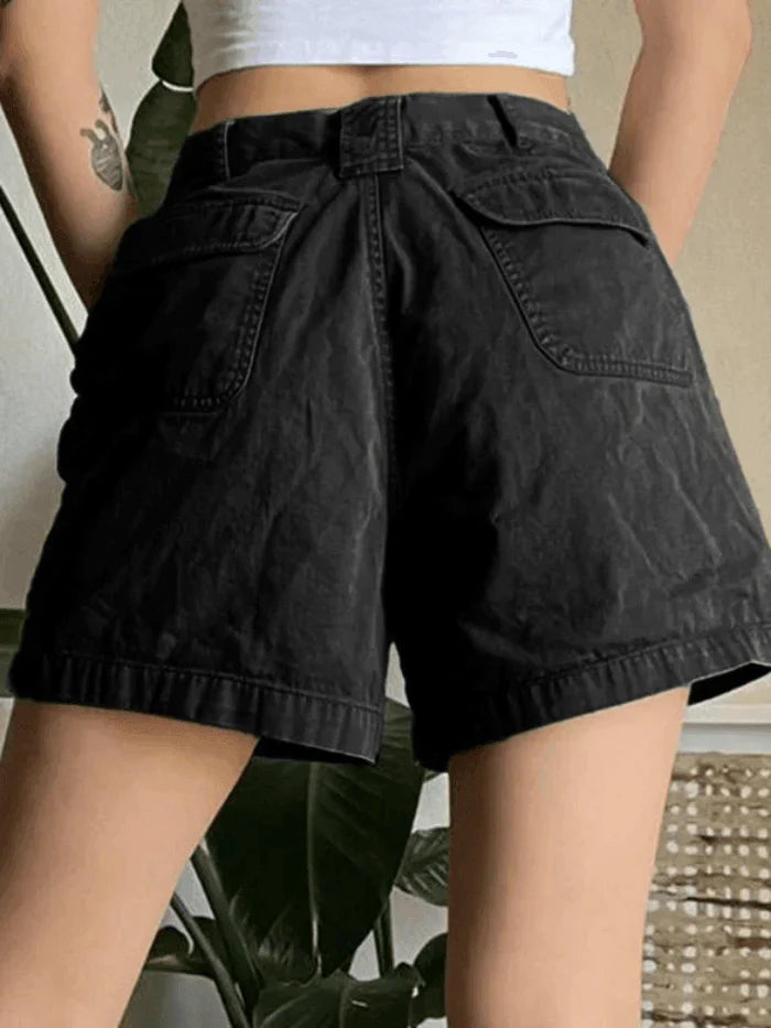 Color Denim Straight Leg Cargo Shorts