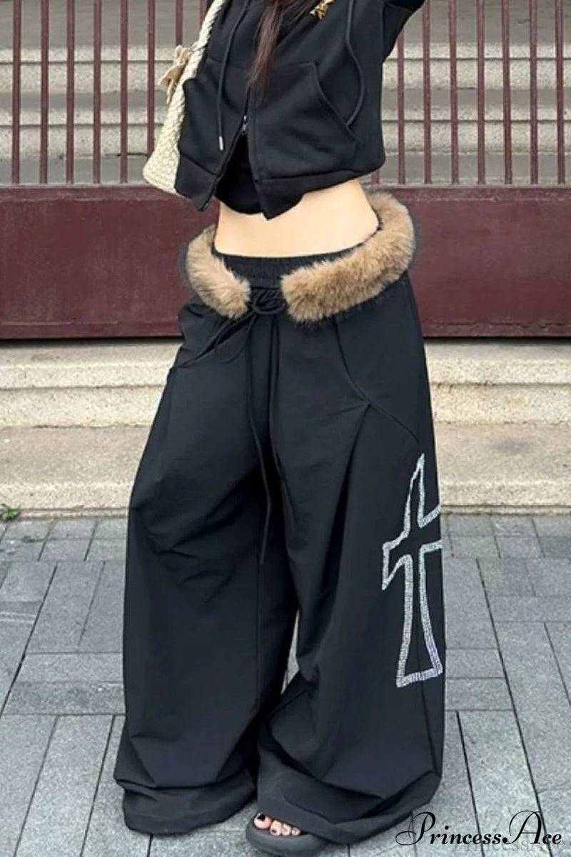 Detachable Fur-collar Loose Wide-leg Pants