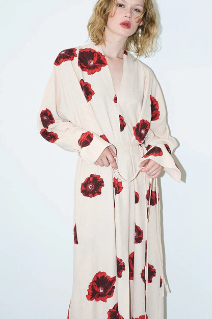 Sahara Print Kimono Dress - Coquelicot