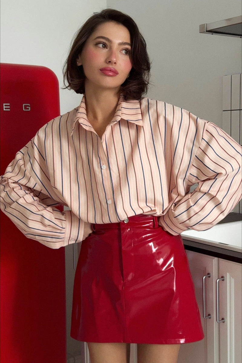 Red Pu Leather Bodycon Skirt