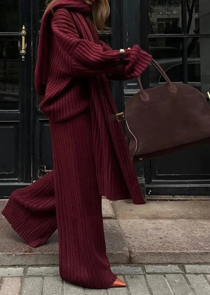 V-neck Sweater and Wide-leg Trousers Set
