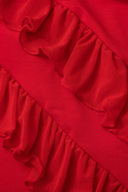 Color Ruffle Trim Slit Sleeveless Maxi Dress