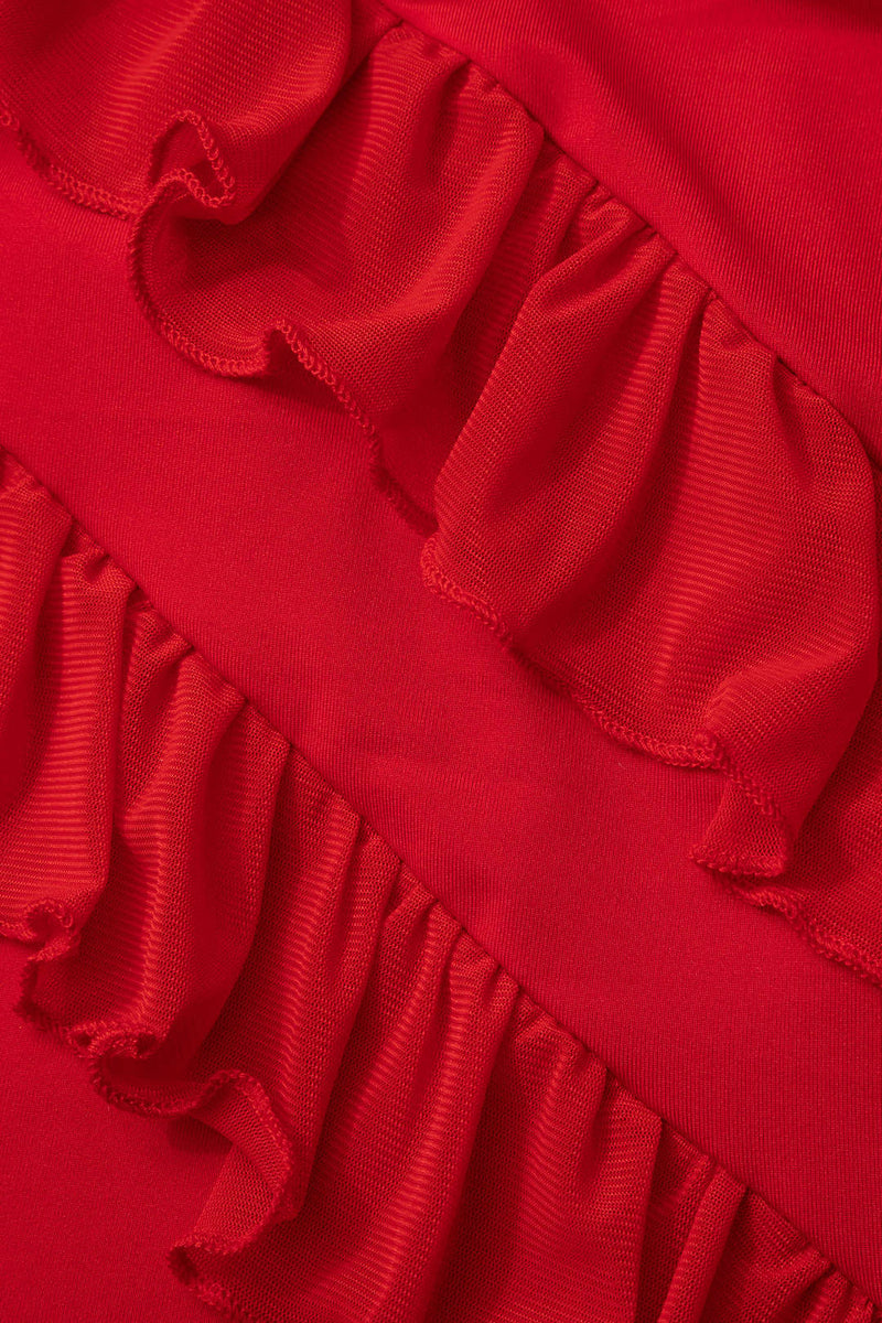 Color Ruffle Trim Slit Sleeveless Maxi Dress