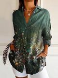 Women's Vintage Floral Art Print Casual Cotton Shirt