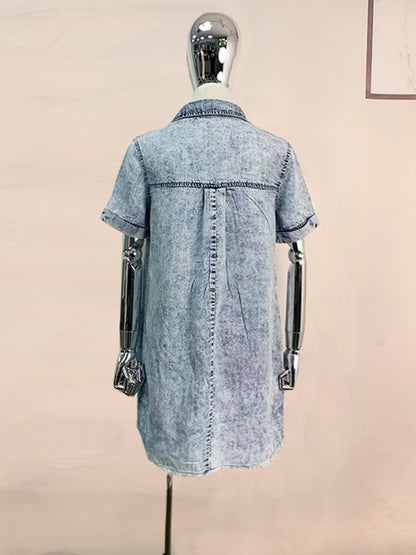 A-line Loose Fringed Pleated Pockets Split-joint Lapel Mini Dresses