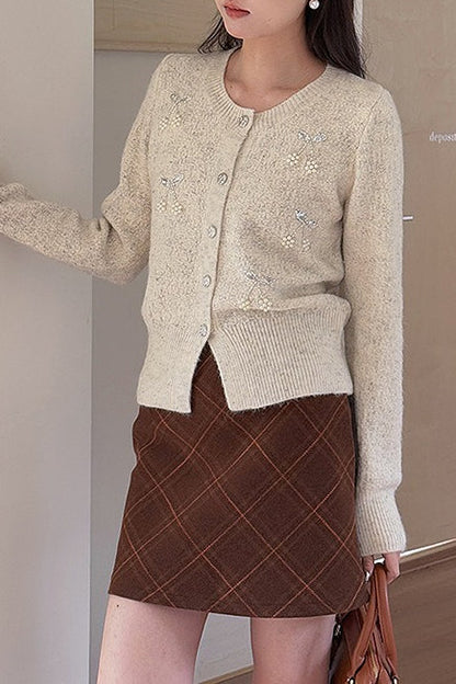 Embroidered 3d Cherry Knit Cardigan